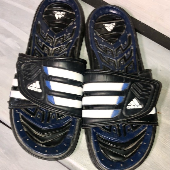 Adidas Slides Blue, Black and White Size 10 - Picture 2 of 5